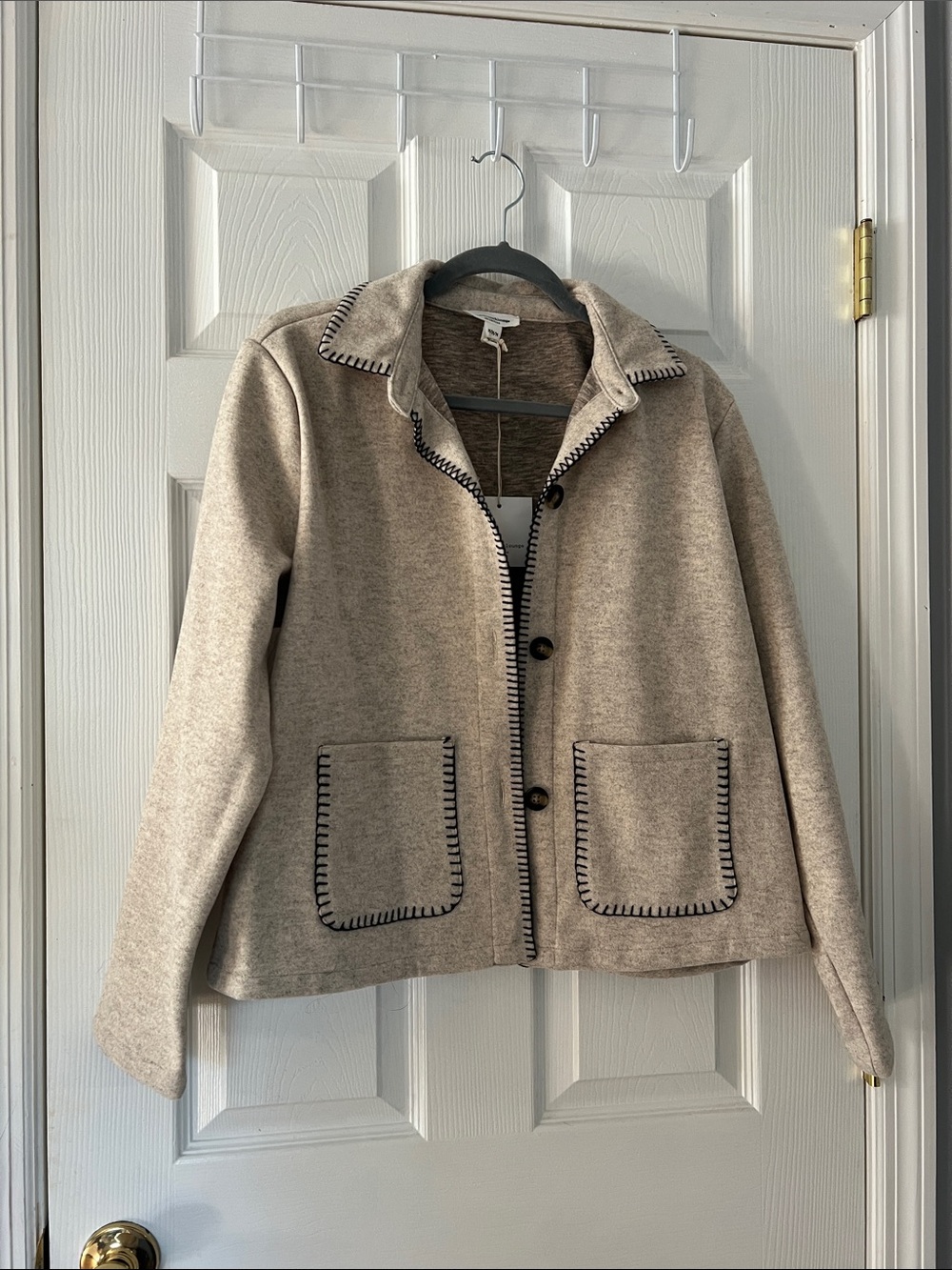 NWT beachlunchlounge Beige Jacket with Contrast Stitching